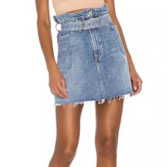 AGOLDE 90's Denim Mini Jean Skirt High Waisted Blue Cotton Festival Size 24 - Picture 3 of 13